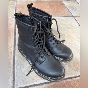 Dr. Marten’s Air Wair Black Lace-Up Combat Boots with Yellow Stitching, YSz 5M